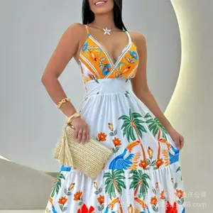 Suspender Waist Dress Sexy Full Length White Beach Dress Women